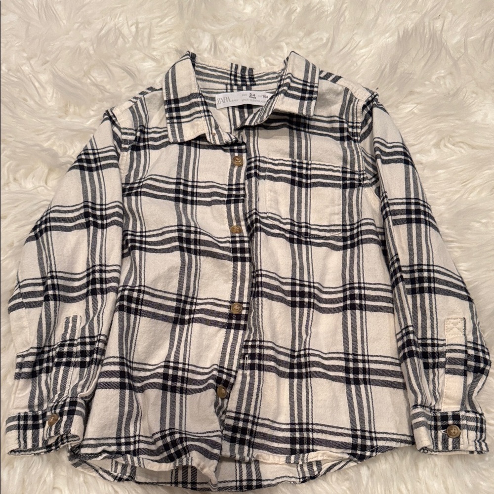 Zara Kids Black and White Plaid Button Down Shirt